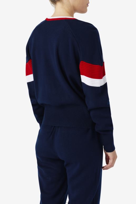 FILA kvinner frankie knit crew fila marine/rød/hvit HHL841490 marine/rød/hvit