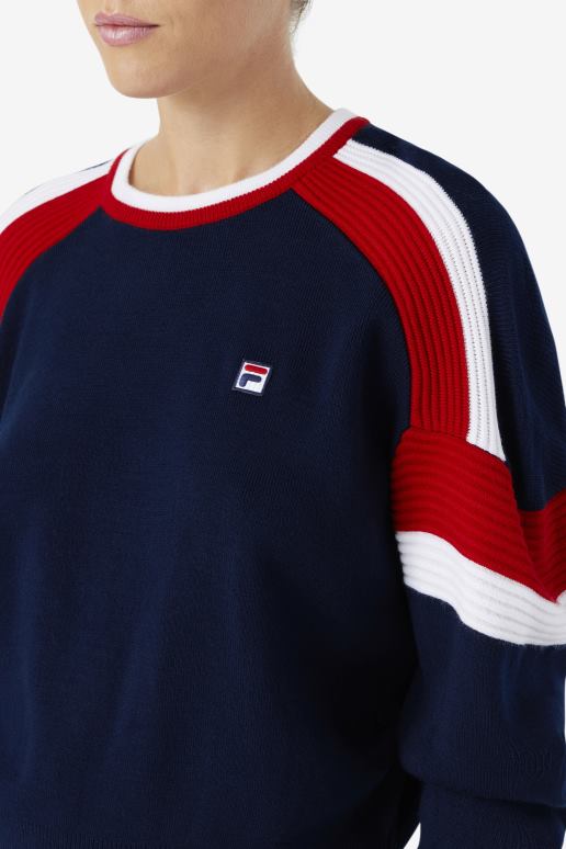 FILA kvinner frankie knit crew fila marine/rød/hvit HHL841490 marine/rød/hvit