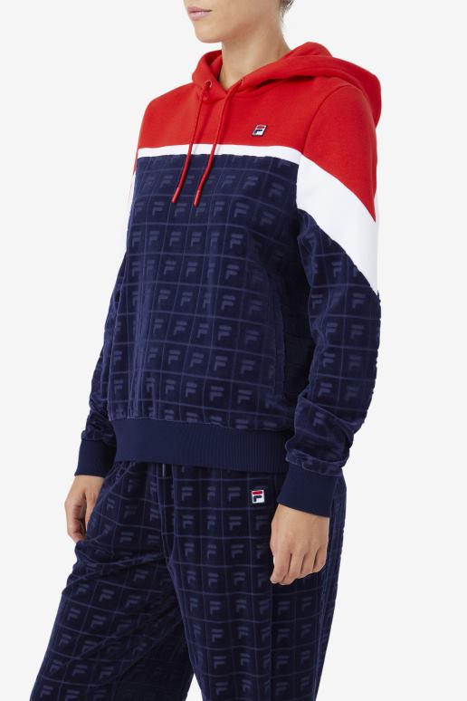 FILA kvinner marine/rød/hvit lorri velour hettegenser fila HHL841488 marine/rød/hvit