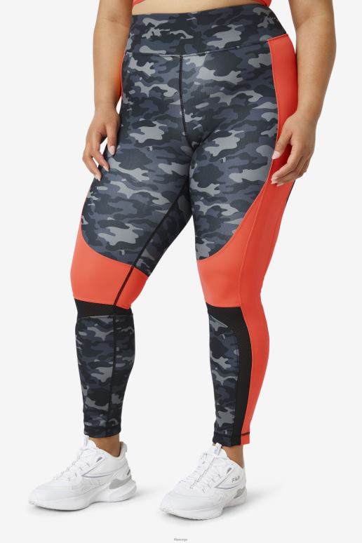 FILA kvinner forza fargeblokkert legging fila dark camo/hot coral/svart HHL842000 mørk camo/varm korall/svart
