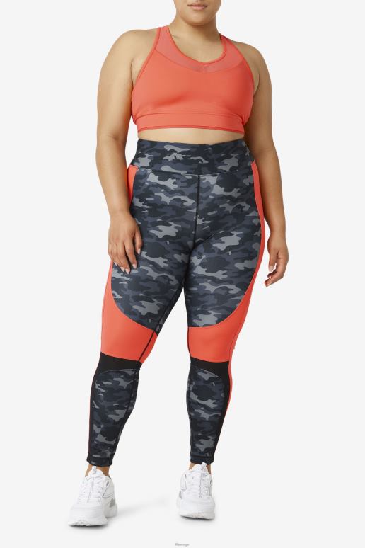 FILA kvinner forza fargeblokkert legging fila dark camo/hot coral/svart HHL842000 mørk camo/varm korall/svart