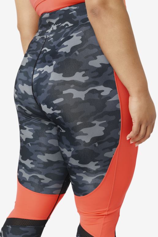 FILA kvinner forza fargeblokkert legging fila dark camo/hot coral/svart HHL842000 mørk camo/varm korall/svart