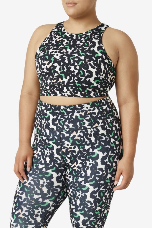 FILA kvinner svart dyreprint fila uplift sports-bh med høy hals HHL841845 svart dyretrykk