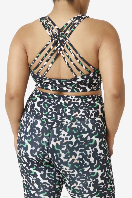 FILA kvinner svart dyreprint fila uplift sports-bh med høy hals HHL841845 svart dyretrykk