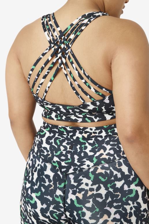 FILA kvinner svart dyreprint fila uplift sports-bh med høy hals HHL841845 svart dyretrykk