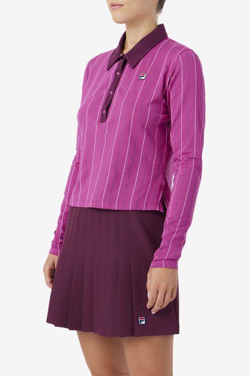 FILA kvinner fila rouge/potpurri/druevin jada langermet polo HHL841384 rouge/potpurri/druevin
