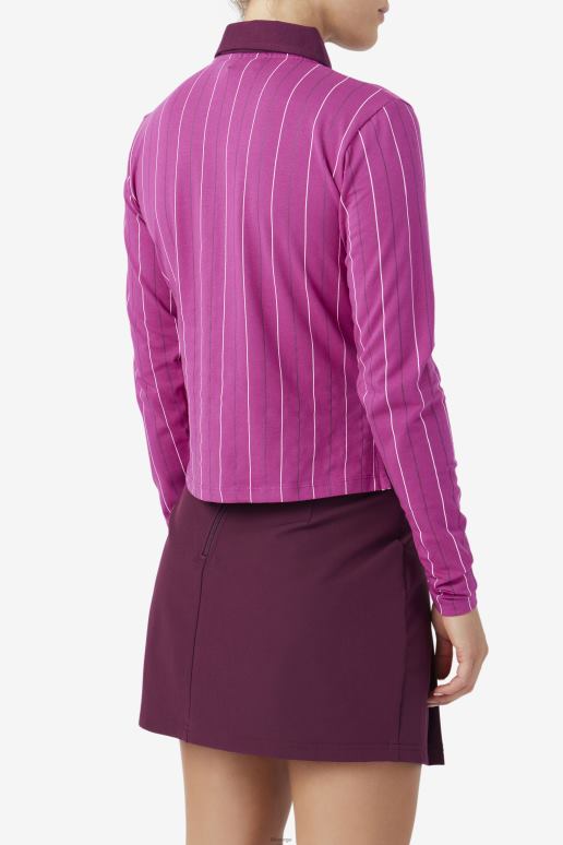 FILA kvinner fila rouge/potpurri/druevin jada langermet polo HHL841384 rouge/potpurri/druevin