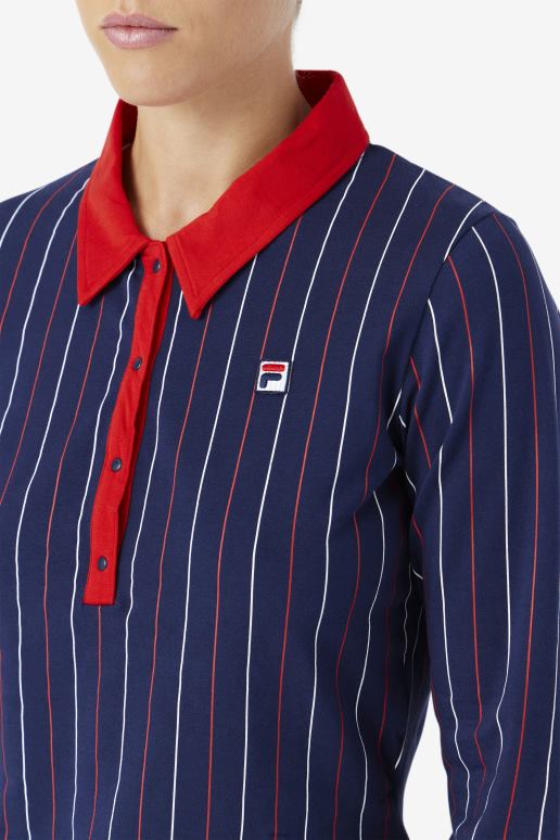 FILA kvinner jada langermet polo marine/rød/hvit fila HHL841385 marine/rød/hvit