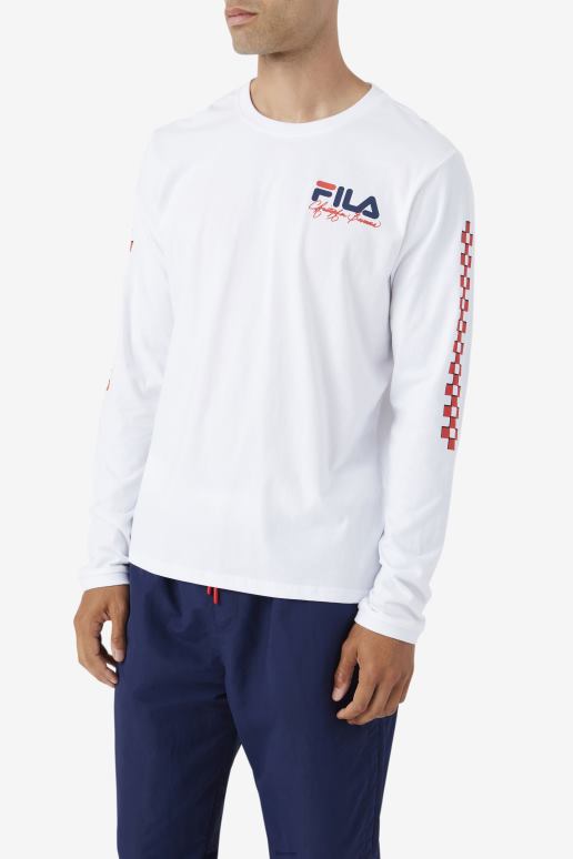 FILA menn fila hvit bevans park langermet t-skjorte HHL84250 hvit