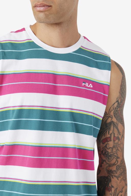 FILA menn hvit/lilla/bayou sandu ermeløs t-skjorte fila HHL84372 hvit/lilla/bayou