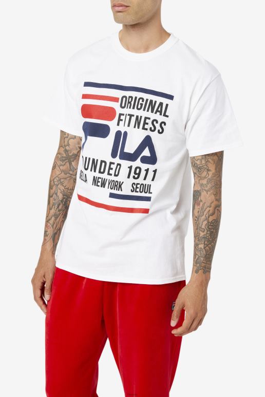 FILA menn hvit/marine/rød original fitness-t-skjorte fila HHL84348 hvit/marine/rød