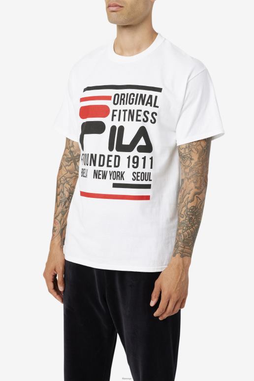 FILA menn hvit/svart/rød fila original fitness-t-skjorte HHL84351 hvit/svart/rød