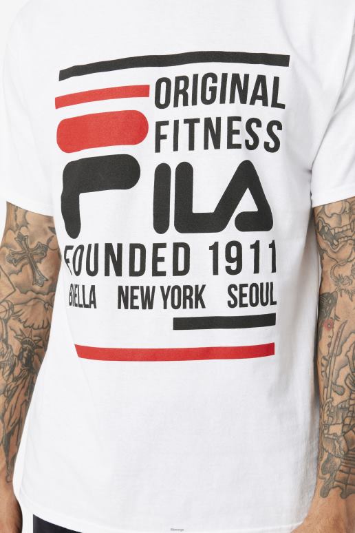 FILA menn hvit/svart/rød fila original fitness-t-skjorte HHL84351 hvit/svart/rød