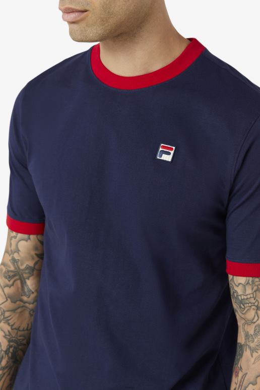 FILA menn marconi ringer tee peacoat/rød fila HHL84239 peacoat/rød
