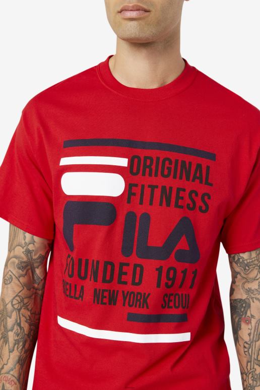 FILA menn rød/marine/hvit original fitness-t-skjorte fila HHL84354 rød/marine/hvit
